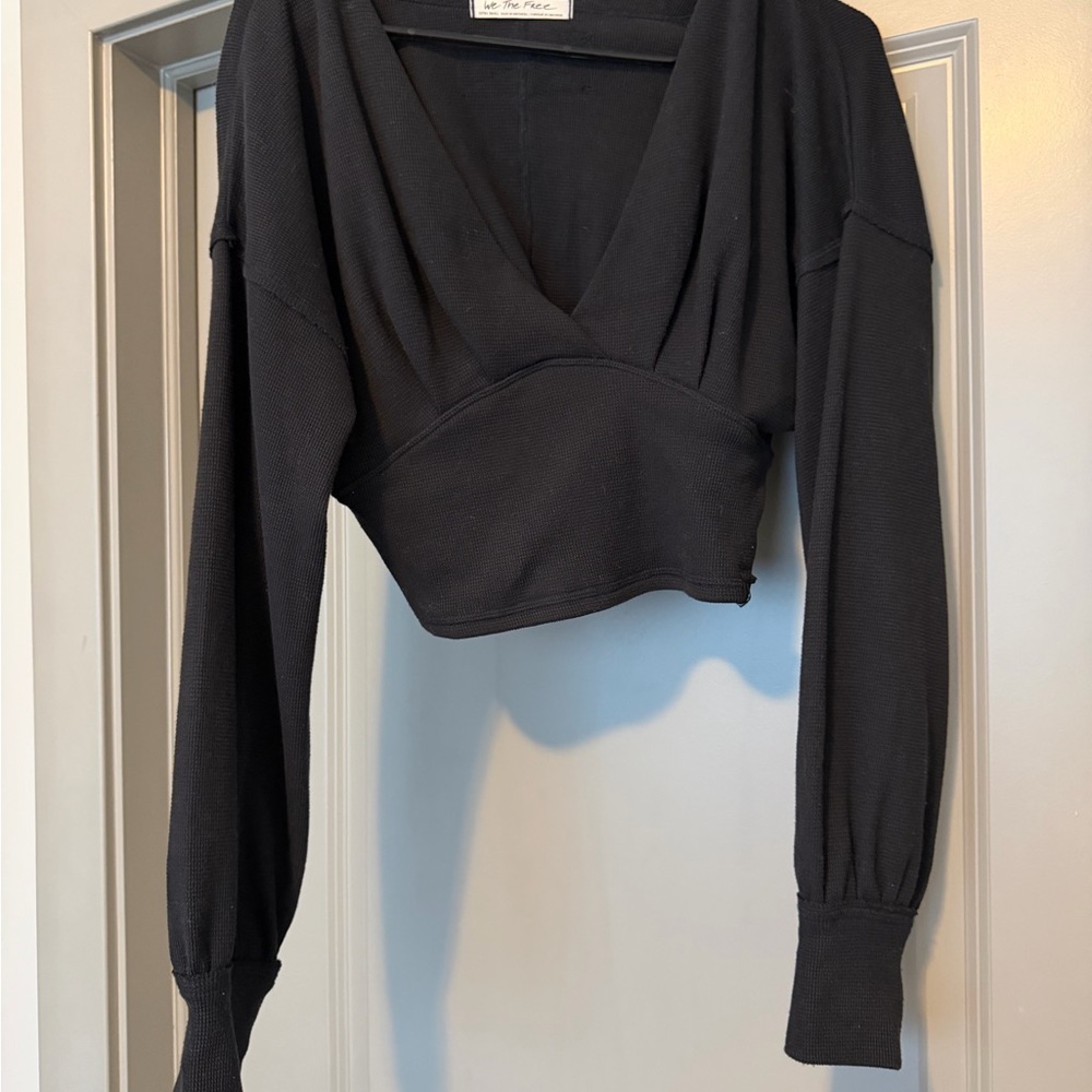 We The Free Black Long Sleeve Crop Top